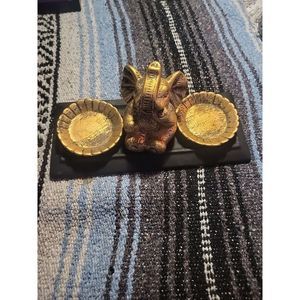 Elephant Candle Holder Set 4 pcs. Ceramic Elephant Figure, 2 Candle Cups, Tray